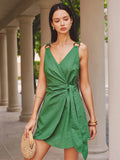 Ring Strap Wrap Cotton Linen Mini Dress